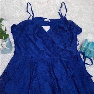 Love Fire Blue Lace Fit Flare Mini Dress L